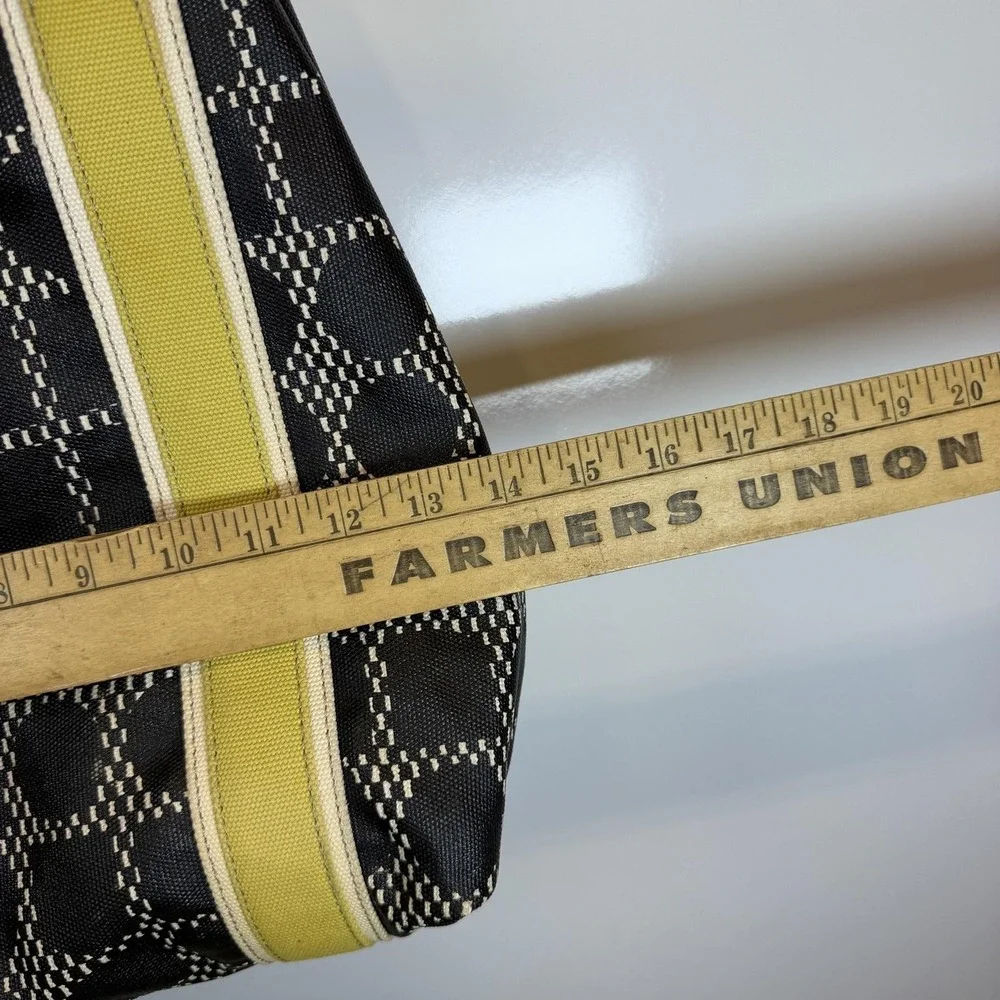 Kate Spade Tote Bag Medium Black Canvas Leather Yellow Straps Geometric